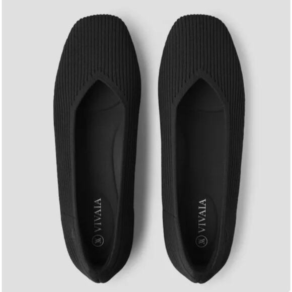 Vivaia Margot 2.0 Square Toe V-Cut Flats Black Knit Shoes US 10 EU 41.5 NEW - Picture 1 of 5
